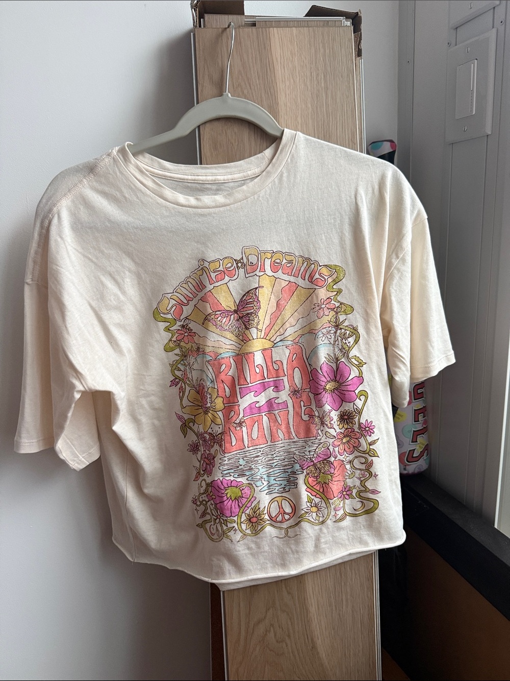 Billabong Cream Crop Tee with Pink & Yellow Floral Graphic